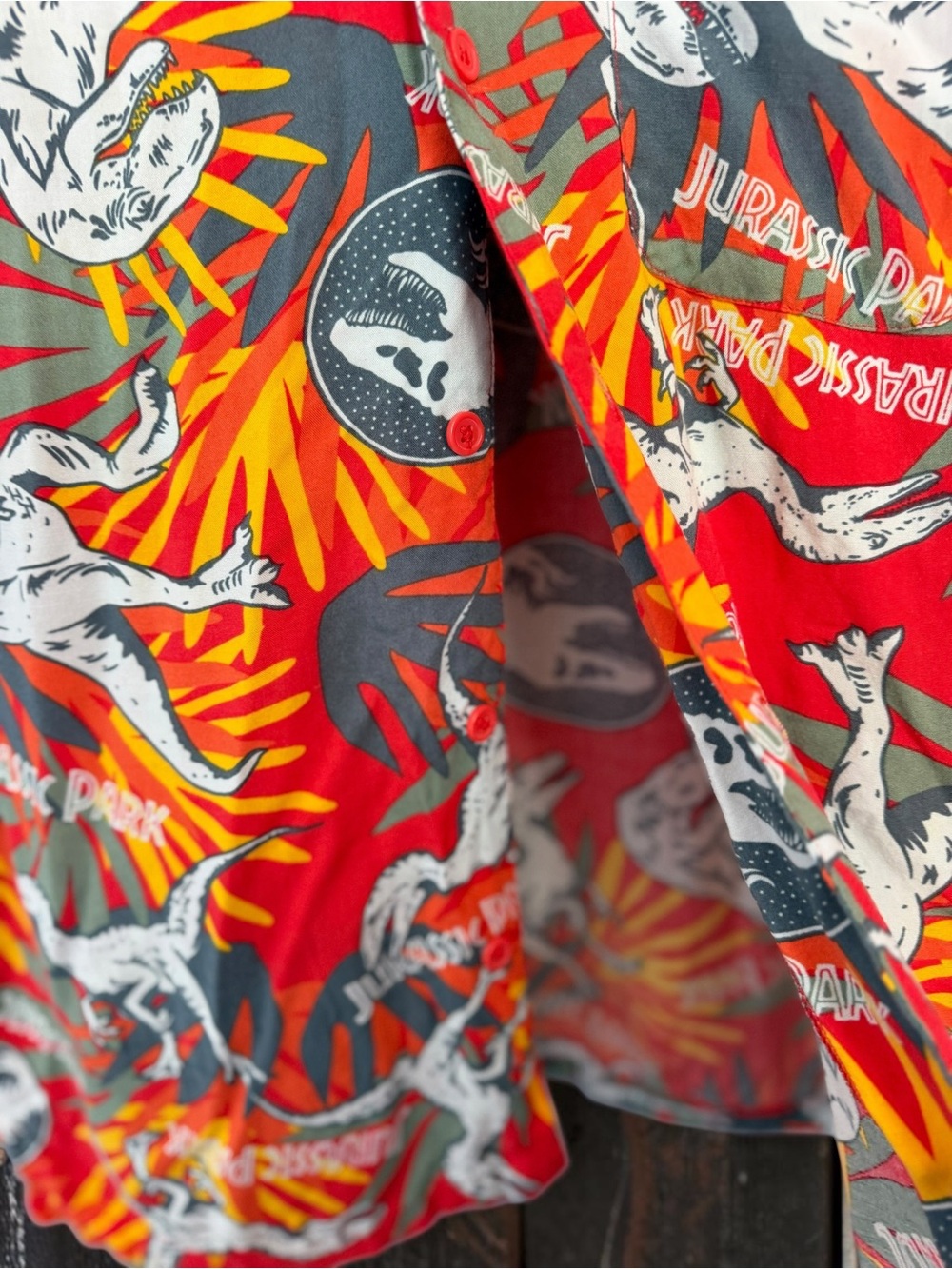 Jurassic Park Rayon Camp Shirt Mens M Allover Print Retro Vacation - Picture 5 of 7